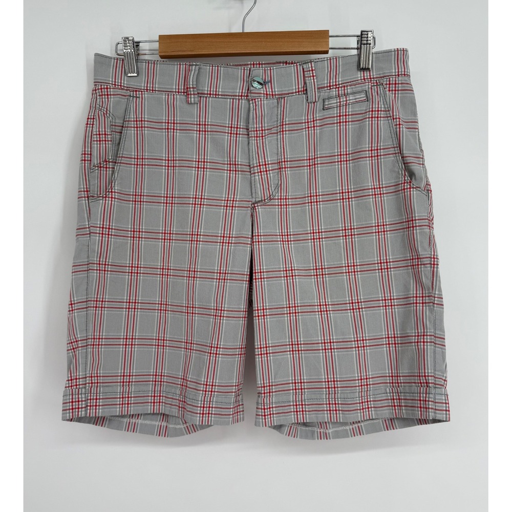 Animo Italia Mens Plaid Shorts‎ Grey Red Check Made In Italy Sz 34